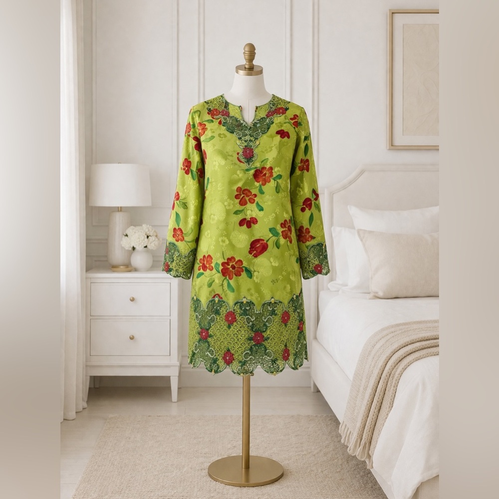 Designer Bernard Chandran M | Luxe Embroidered Floral Tunic Dress Boho Chic